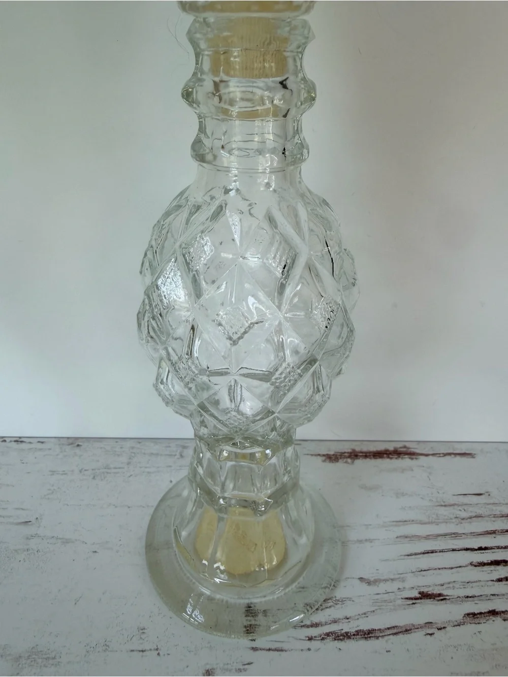 Avon Clear Pressed Glass Decorative Decanter (or Vase) with Diamond Pattern